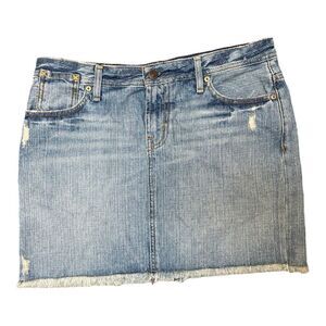 Polo Jeans Ralph Lauren Distressed Frayed Hem Mini Jean Skirt Y2K Sz 29 EUC